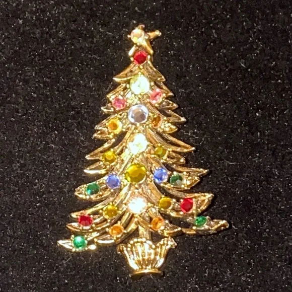 🎄Vintage Hollycraft Christmas Tree Brooch Multicolor Rhinestone Pin Signed🎄 - Picture 2 of 3